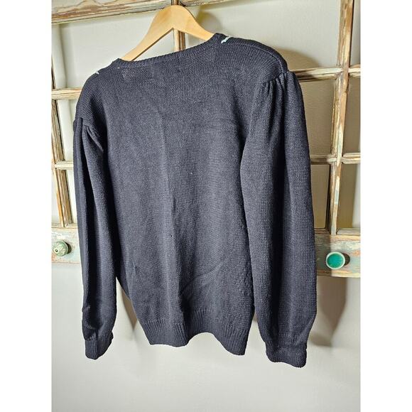 Vintage Gitano Black Sweater with Crochet flowers Ladies Size XL - Picture 7 of 9